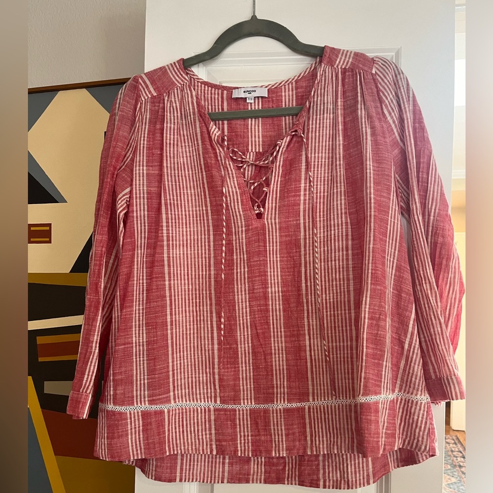 Suncoo Paris red and white striped blouse size 0